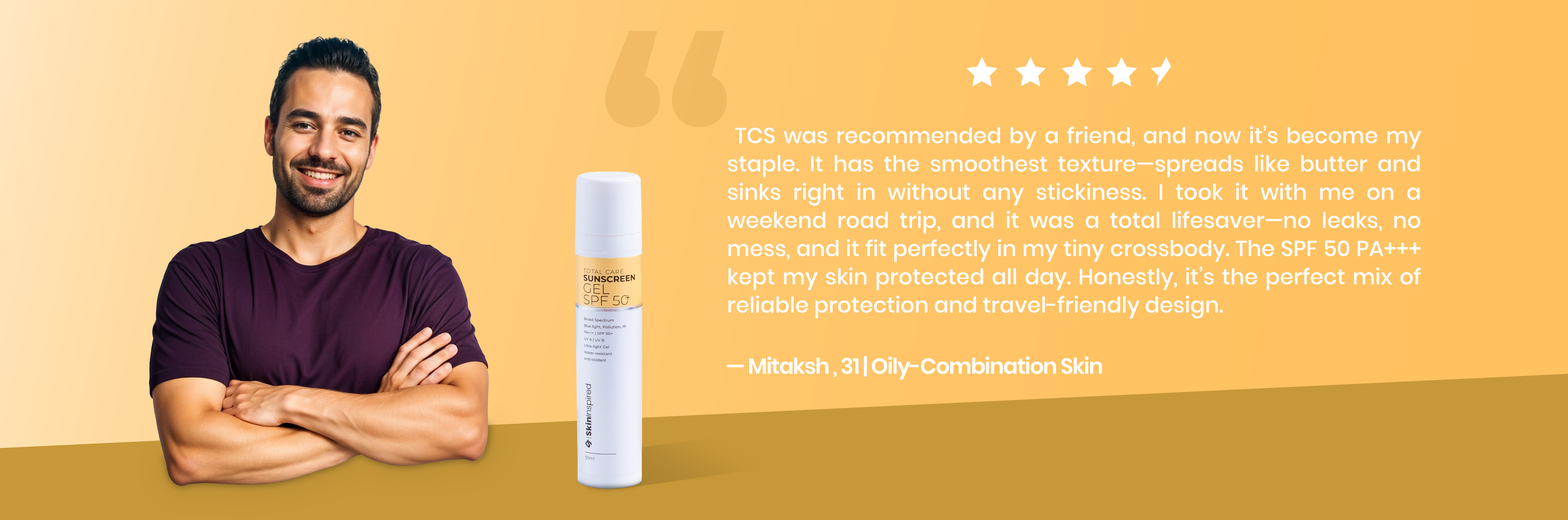 SkinInspired Total Care Sunscreen Gel – lightweight, broad-spectrum SPF 50 PA++++ gel sunscreen with niacinamide and soothing actives for daily sun protection without greasiness or white cast.