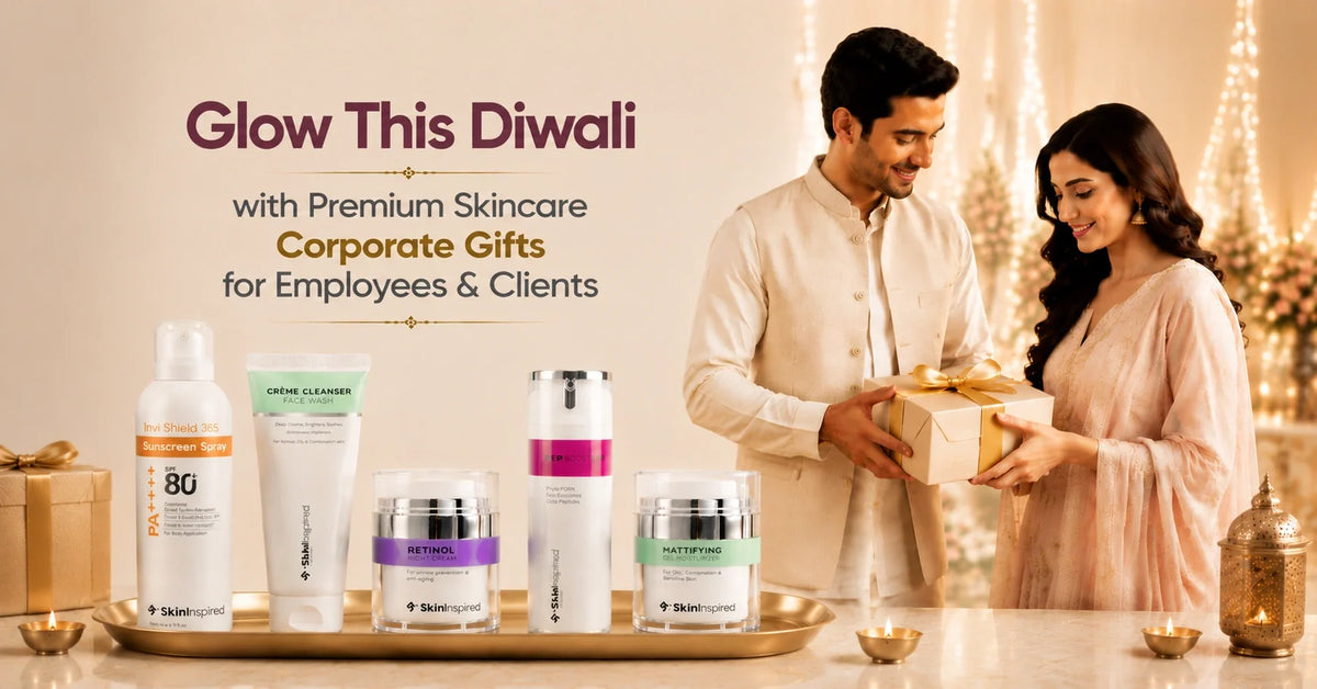 Premium Diwali corporate skincare gifting collection featuring SkinInspired products for employees and clients, showcasing luxury skincare gift sets for festive celebrations.