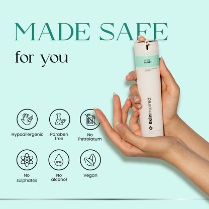 SkinInspired Aqua Pump Serum – 10% Niacinamide serum with Zinc PCA and Hyaluronic Acid to balance oil, fade spots, and brighten skin while keeping it deeply hydrated and calm.