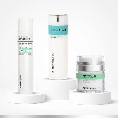 Skininspired Daily Oil Control Trio Including Niacinamide Serum, Gel Moisturizer And Spf 50 Pa++++ Mineral Sunscreen