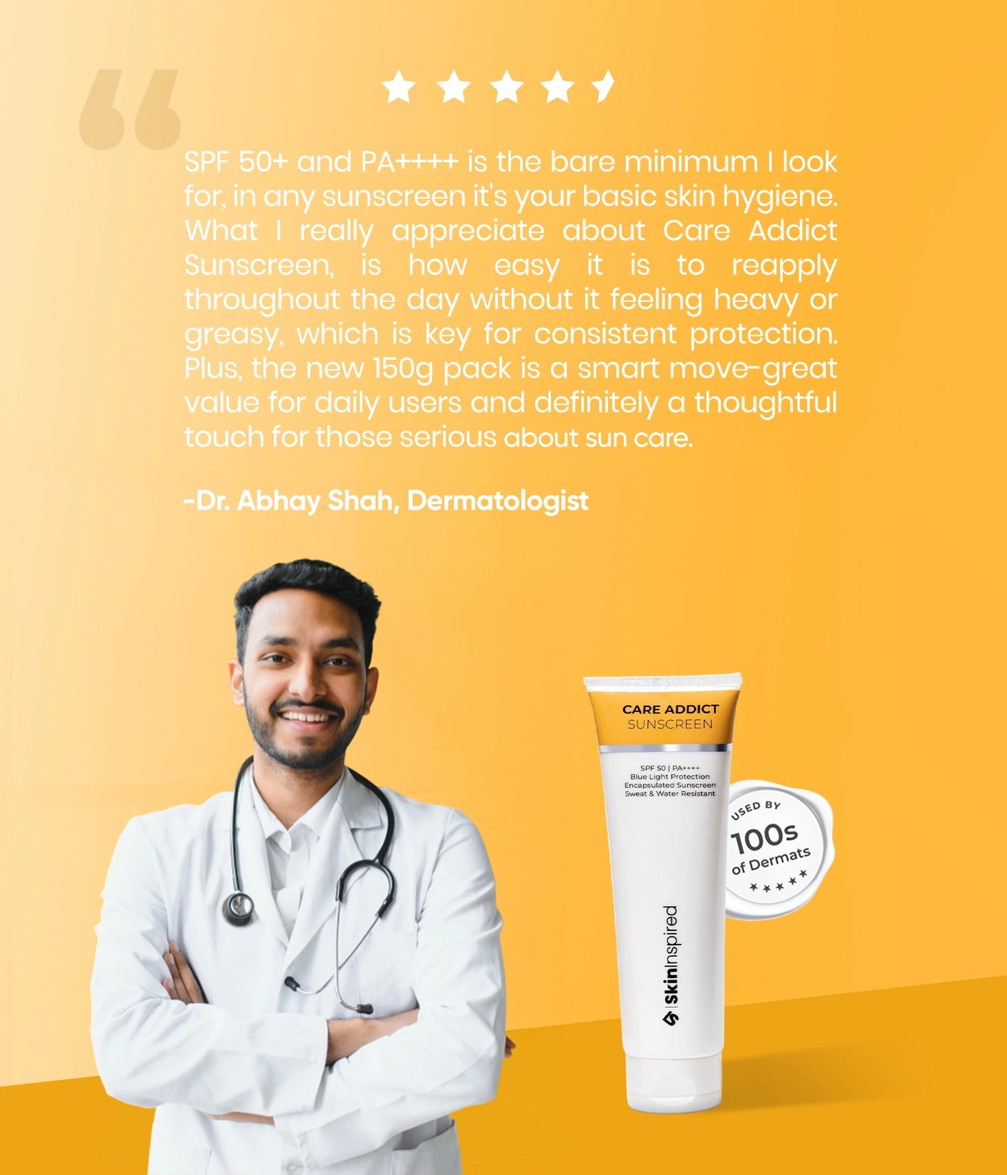 SkinInspired Care Addict Sunscreen – SPF 50 PA++++ encapsulated sunscreen with ceramides and water-sweat resistance, offering broad-spectrum protection, intense hydration, and zero white cast for all skin types