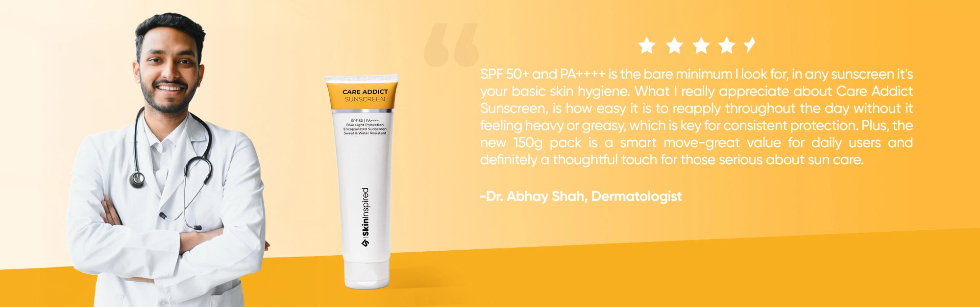 SkinInspired Care Addict Sunscreen – SPF 50 PA++++ encapsulated sunscreen with ceramides and water-sweat resistance, offering broad-spectrum protection, intense hydration, and zero white cast for all skin types.