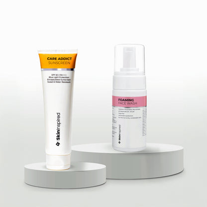 Skininspired Skincare Combo of Care Addict Sunscreen and Foaming Face Wash. 