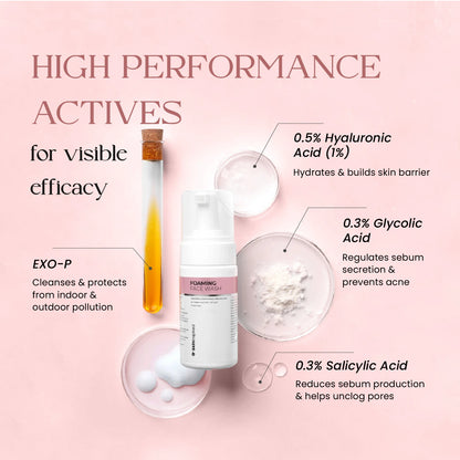 Ingredients in Foaming face wash - Hyaluronic acid , glycolic acid , salicylic acid and EXO-P 