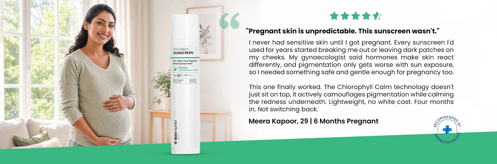 Customer Review On SkinInspired Green Sunscreen for Pregnancy safe and Sensitive Skin.