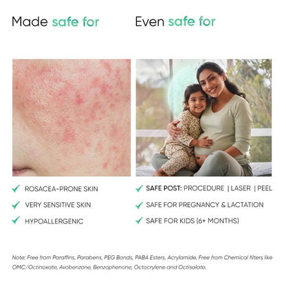 Mineral Suncreen SPF 50 for Rosacea-prone and sensitive skin safe.