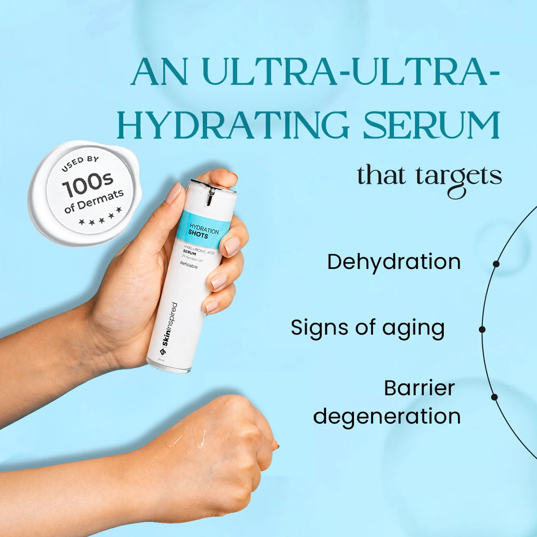 Hydration Shots hyaluronic acid serum that targets dehydration, signs of aging, barrier degenerations.