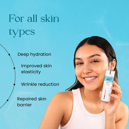 SkinInspired hyaluronic acid serum applied on skin showing deep hydration, improved elasticity and repaired skin barrier