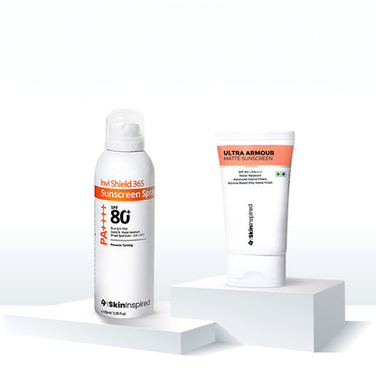 Skininspired Skincare Combo of Invi Shield 365 Sunscreen Spray with Ultra Armour Matte Sunscreen. 