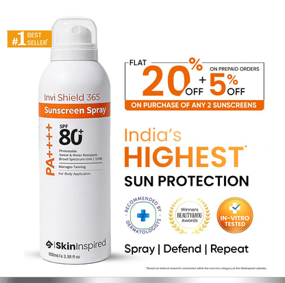 Invi Shield 365 Body Sunscreen Spray SPF 80+ PA ++++ (100 ml)