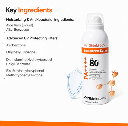 Invi Shield 365 Body Sunscreen Spray SPF 80+ PA ++++ (100 ml)