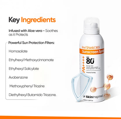 Invi Shield 365 Body Sunscreen Spray SPF 80+ PA ++++ (100 ml)