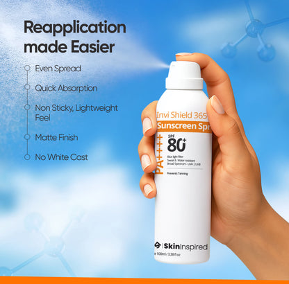 Invi Shield 365 Body Sunscreen Spray SPF 80 PA++++ a reapplication made easier sprayable sunscreen
