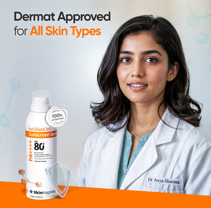 Invi Shield 365 Body Sunscreen Spray SPF 80 PA++++ the dermatologist approved best sun protection spray for all skin types