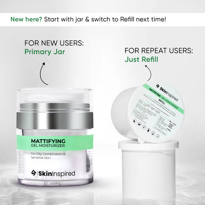 SkinInspired Mattifying Gel Moisturizer Jar and Eco-Friendly Mattifying Gel Refill