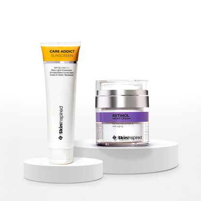 Skininspired Skincare Combo of Care Addict Sunscreen and Retinol Night Cream. 