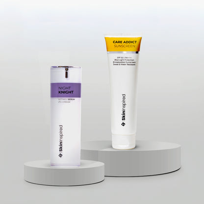 Skininspired Best Skincare Combo of Care Addict Sunscreen and Night Knight Serum.