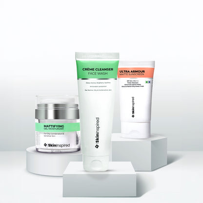 Skininspired Skincare Combo of Creme Cleanser Face Wash , Ultra Armour Matte Sunscreen and Mattifying Gel Moisturizer