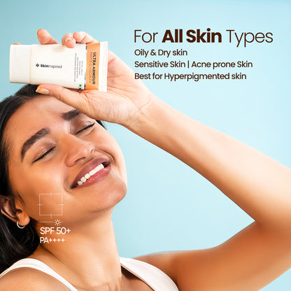 SkinInspired Ultra Armour Silicone Sunscreen Gel SPF 50+ PA++++.
This Sunscreen is Suitable for all skin type specially currated for Acne prone and Hyperpigmented Skin.
A broad spectrum sunscreen with advanced hybrid filters, offering protection against blue light, infrared radiation, and pollution.