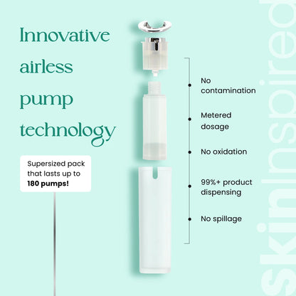 Airless pump packaging of SkinInspired niacinamide serum for no contamination and precise dosage