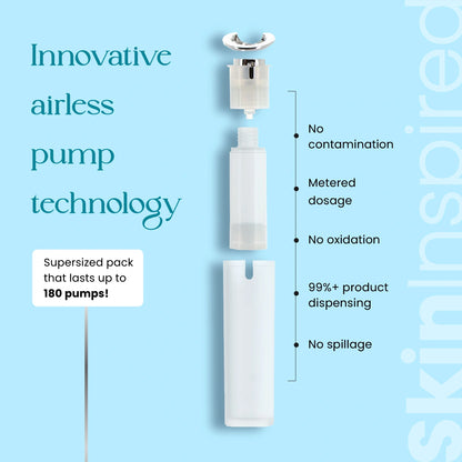 SkinInspired Hydration Shots serum airless pump packaging with no contamination, no oxidation, metered dosage and spill-free use