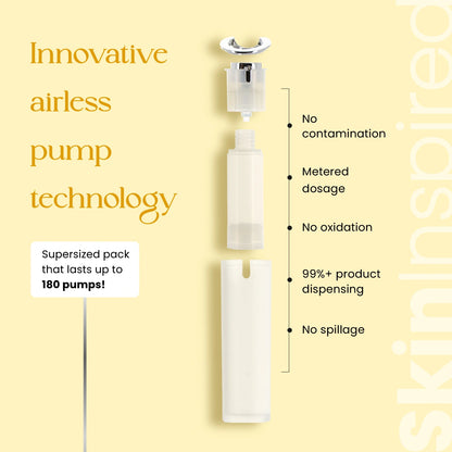 Innovative airless pump packaging of SkinInspired Vitamin C serum to prevent oxidation and contamination