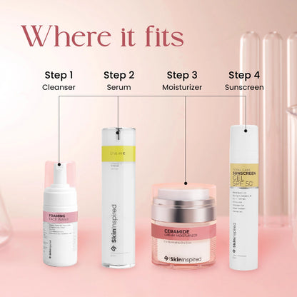 SkinInspired ceramide cream placement in skincare routine after serum and before sunscreen