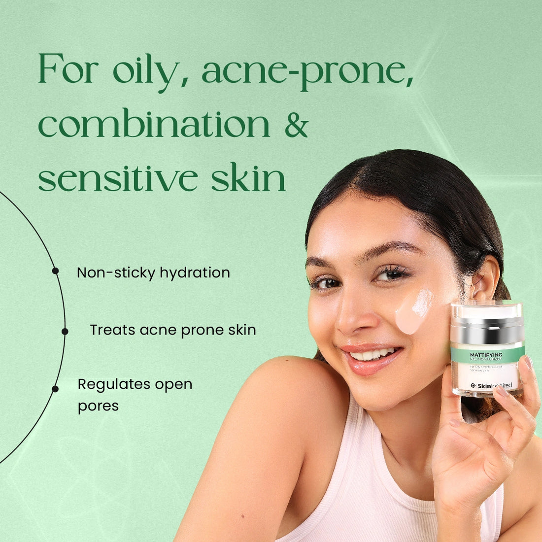 SkinInspired mattifying gel moisturizer suitable for oily, acne prone, combination and sensitive skin