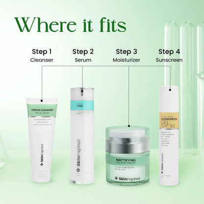 SkinInspired mattifying gel moisturizer placement in skincare routine after serum and before sunscreen