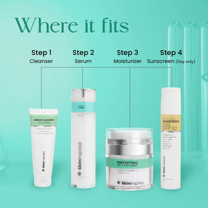 SkinInspired niacinamide serum in skincare routine after cleanser and before moisturizer and finish it with sunscreen