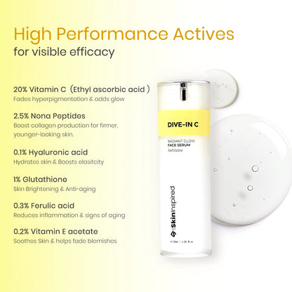 SkinInspired Vitamin C serum formulated with high-performance actives for glow, antioxidant protection and skin repair