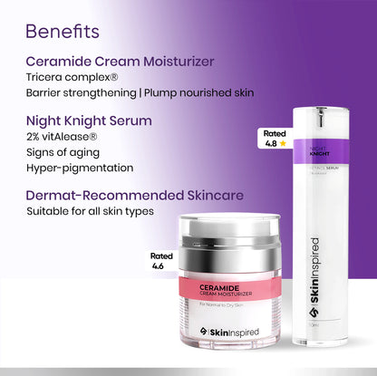 Skininspired Skincare Combo Benefits For Her - Night Knight Retinol Serum and Ceramie Cream Moisturizer - Rakhi Gift.